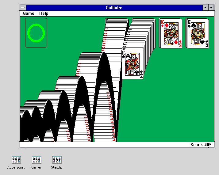 The end screen of Microsoft Windows Solitaire 3.0