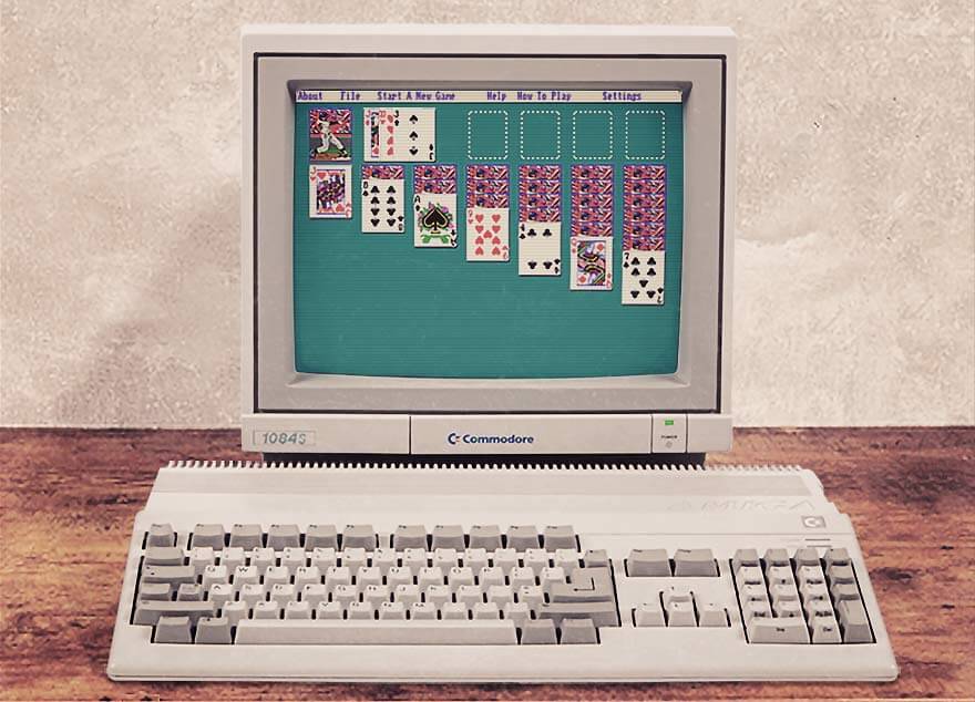 The first digital solitaire game Solitaire Royale on a Commodore Amiga 500