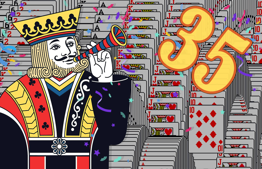 King mascot celebrates 35th anniversary with playing cards and confetti