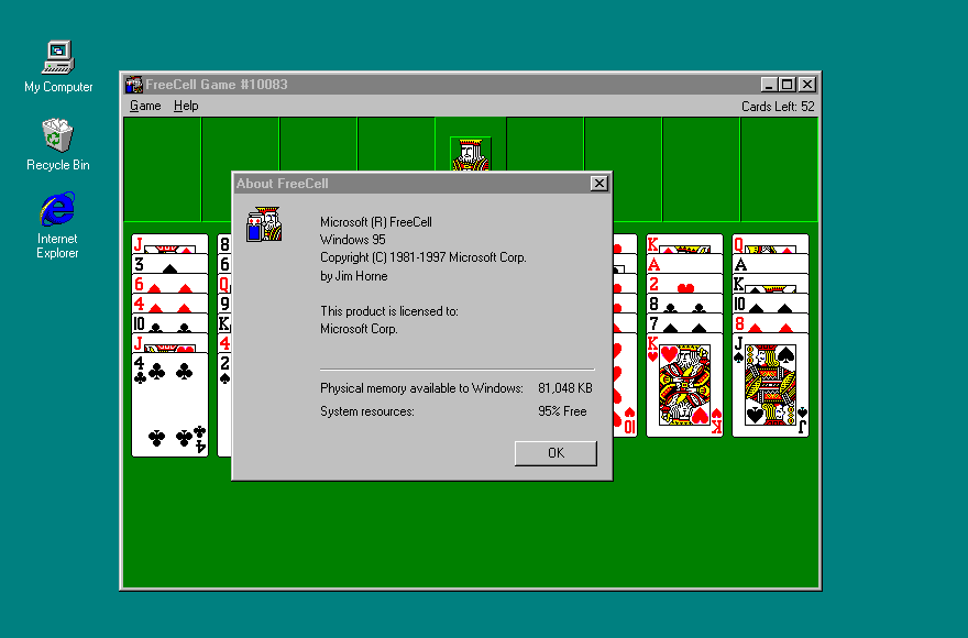 Windows 95 Freecell by Jim Horne