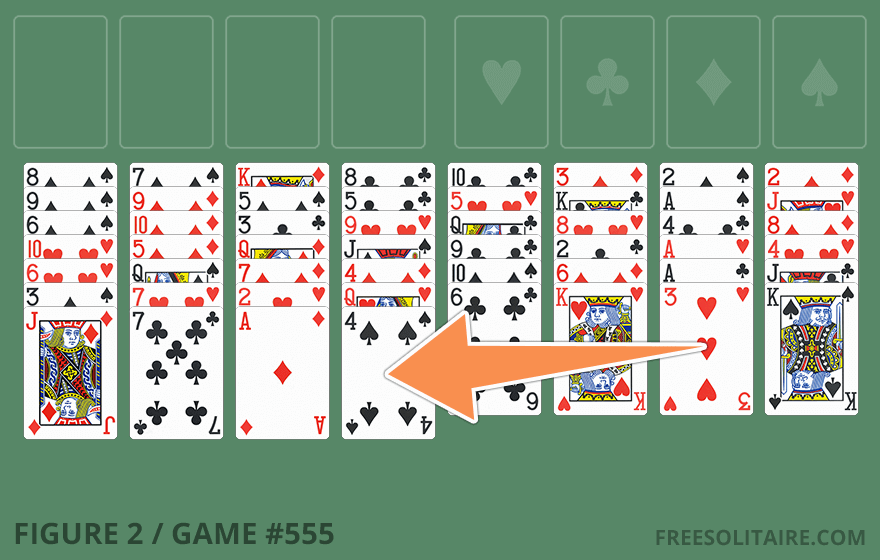 Freecell setup showing cards moved to foundations with alternating colors