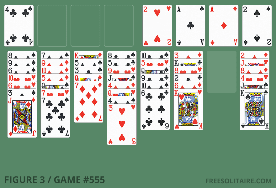 Freecell setup with a cleared column and empty cells