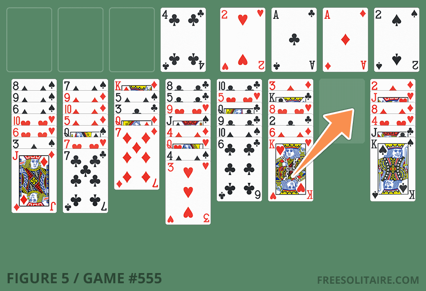 Freecell setup showing how to use an empty column