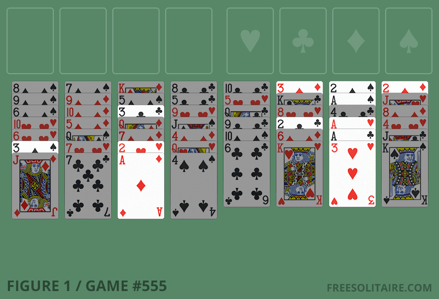 Foundation piles and low-ranking cards like Aces in Freecell setup