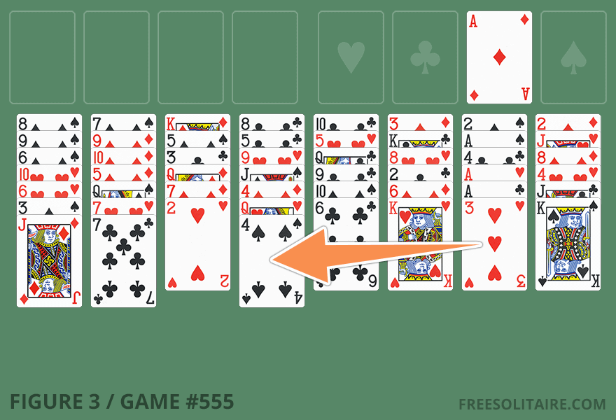 Freecell setup showing how to free a blocked Ace