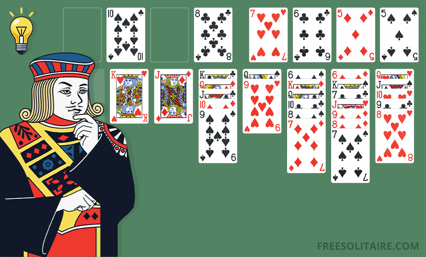 Jack card mascot with a lightbulb icon next to a Freecell setup