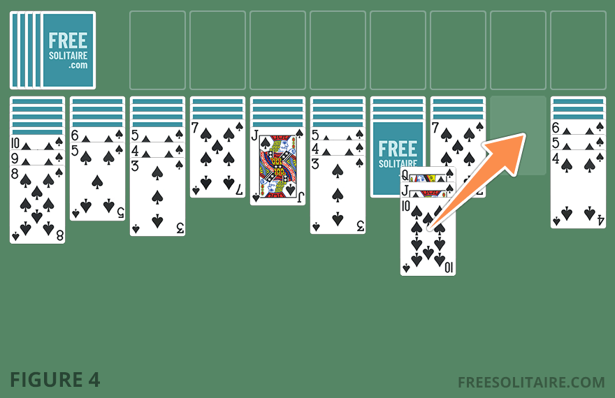 Spider Solitaire move demonstrating the use of an empty column