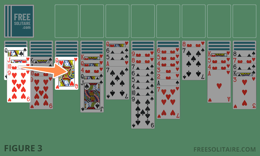 Spider Solitaire gameplay showing a sequence being moved