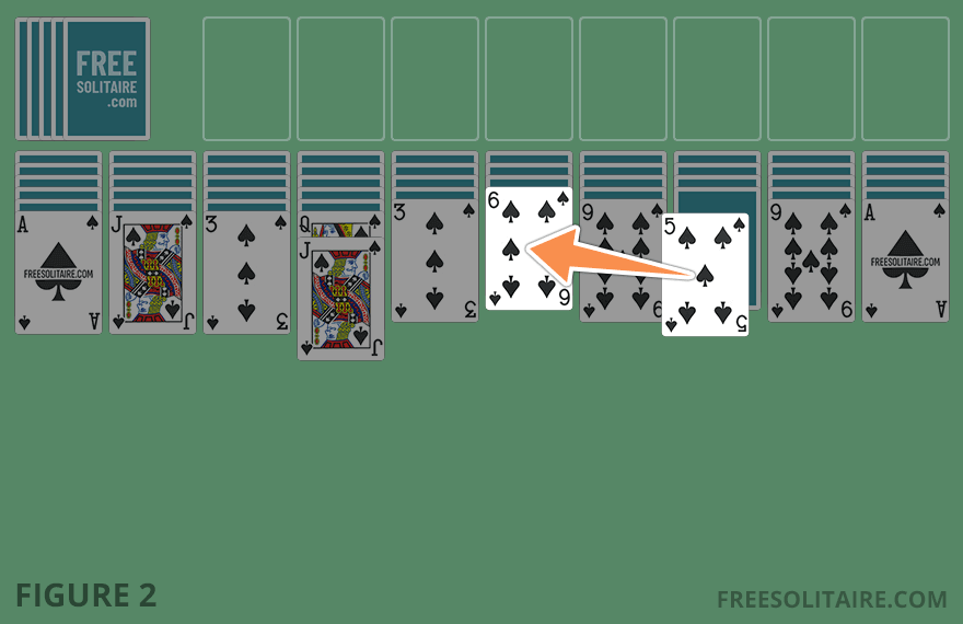 Spider Solitaire gameplay revealing a hidden card